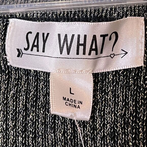 Say What Dress Womens Large Black Silver Zip Front Metallic Bodycon Party Knit - Picture 8 of 14